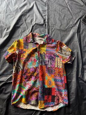 Vibrant Patchwork Button-Up  in Multicolor